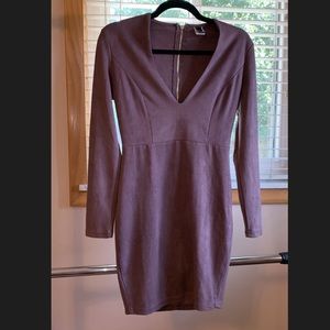 Mauve faux suede midi dress